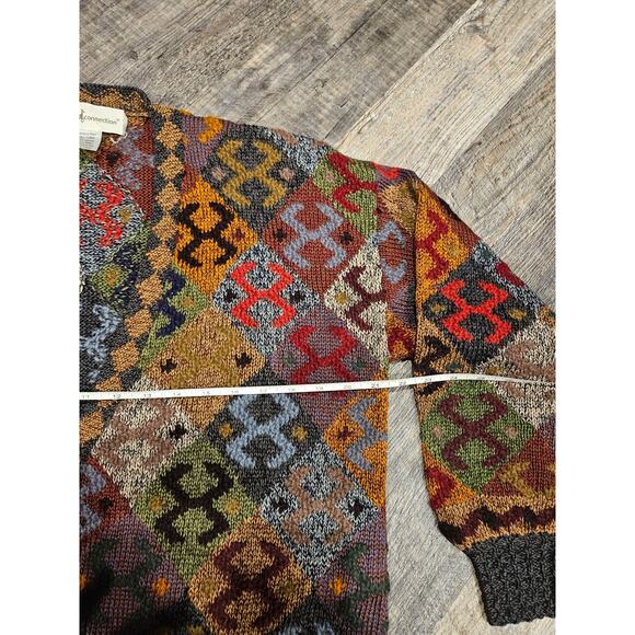 Peruvian Connection alpaca wool deep v button cardigan sweater large geo artsy - Picture 4 of 9